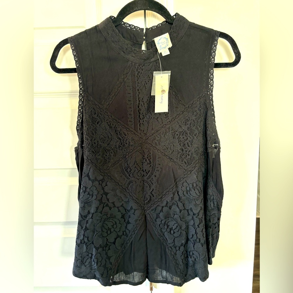 Black sleeveless lace tank top, dressy, Francesca‘s extra large brand new